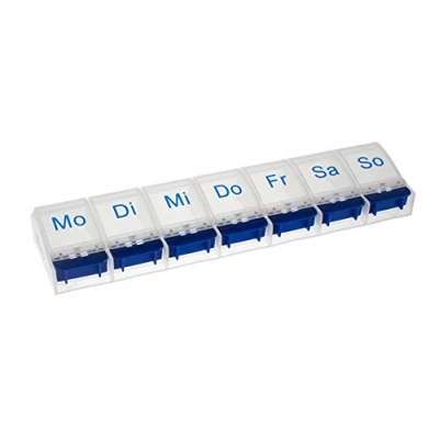 Afbeelding van Vanlo Pillendoos met 7 vakken voor een week in wit/blauw opener, pillendoos, tablettdoos, medicijndoos