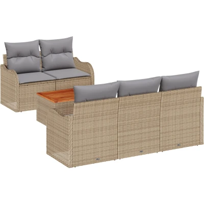 Afbeelding van vidaXL 6 delige tuinsofa set met kussens Beige Poly Rattan Acacia