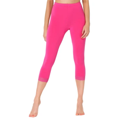 Afbeelding van Merry Style MS MS10 290 LE Dames Capri Leggings Sport Vrijetijdsbroek 3/4 Lengte met Kant Viscose Sporbroek Yogabroek Roze M
