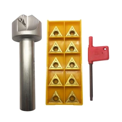 Afbeelding van ASZLBYM 3/4 inch schacht 2 groeven afschuinkop draaigereedschapshouder boorstang met 10 delige TCMT32.51 TCMT16T304 vervangende hardmetalen draaitoezetstukken. (TCMT32.51 (Goud) +