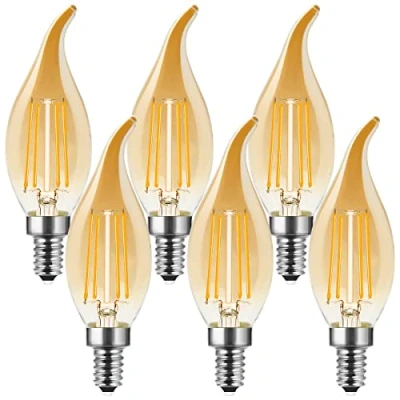Afbeelding van MZYOYO 6 stuks E14 4 W kaarsvormige ledlamp, dimbaar, warmwit, kaarsvorm, gloeilamp, retro kaarslamp voor kroonluchters, W, vervangt 35 vintage filament, draadlamp, 2700 K, glas,