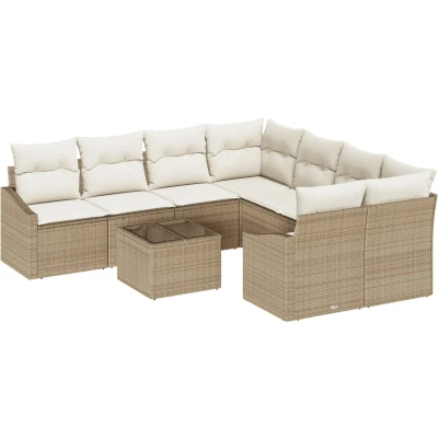 Afbeelding van vidaXL Tuinbank Set van 9 Beige en Bruin Rattan Polyester