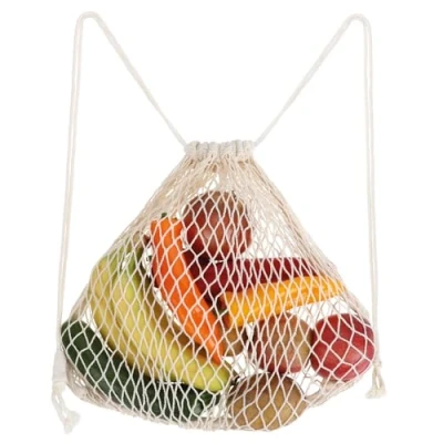 Afbeelding van COM FOUR® Herbruikbare mesh rugzak boodschappentas van 100% katoen tas voor boodschappen producttassen om te winkelen (01 delig rugzak)