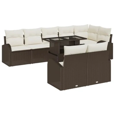 Afbeelding van vidaXL 9 delige Tuin Sofa Set met Kussens Bruin Poly Rattan