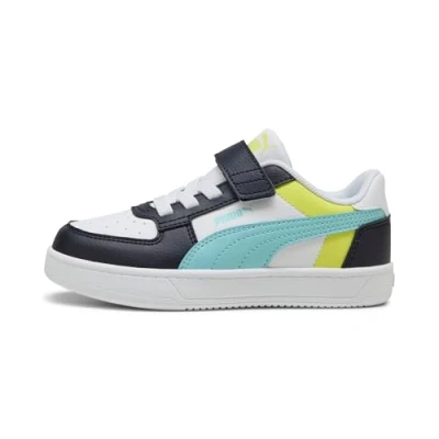 Afbeelding van Puma Caven 2.0 Block Unisex Sneakers laag voor kinderen, Maat: 32, White/safe lake/new navy Hoogwaardig imitatieleer