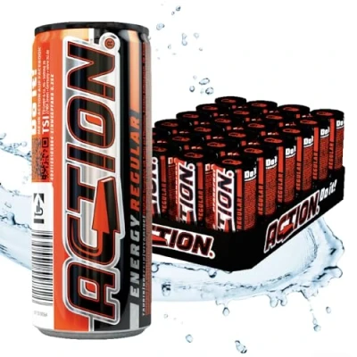 Afbeelding van ACTION Energy Drink Regular (48 x 250 ml) incl. borg verfrissende drank met Tutti Frutti smaak energiekick verhoogd cafeïnegehalte 31,5 mg/100 ml cafeïne