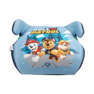 Afbeelding van Paw Patrol zitverhoger voor de veiligheid van kinderen met een lichaamslengte 125 tot 150 cm, afbeeldingen schattige hondenchase, Rubble en Marshall op lichtblauwe achtergrond