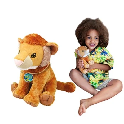Afbeelding van EcoBuddiez Leeuw van Deluxebase. Medium zacht, pluche speelgoed 20 cm gemaakt gerecycleerde plastic flessen. Schattig, eco vriendelijk, zacht knuffel geschenk voor kinderen en peuters.