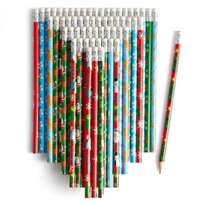 Afbeelding van THE TWIDDLERS 60 Kerstpotloden met Gum, Kerstman, Kerstboom, Rendier, Sneeuwman, Assorti Feestelijke Ontwerpen voor Kinderen, Speelgoed, Kerstcadeaus, Feest Tassen