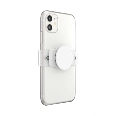 Afbeelding van PopSockets: PopGrip Slide Stretch Niet klevende Telefoonstandaard &amp; Grip met Vierkante Randen en een Verwisselbare Top Compatibel de meeste Smartphones White