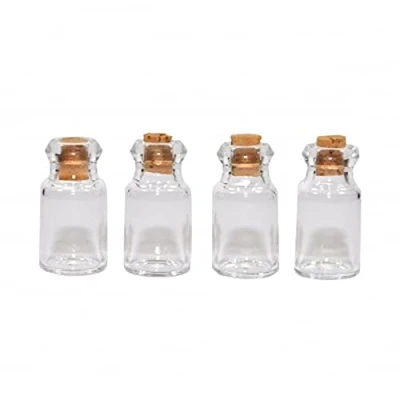 Afbeelding van Melody Jane Poppenhuis 4 Lege Glazen Flessenpotten &amp; Kurken Miniatuur Keuken Shop Accessoire