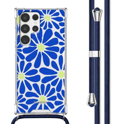 Afbeelding van Samsung Galaxy S22 Ultra Hoesje Kunststof iMoshion Softcase/Backcover/Koordhoesje Cobalt Blue Flowers Connect Telefoonhoesje