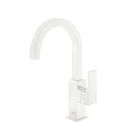 Afbeelding van Wastafelmengkraan Tres Cuadro Exclusive 1 Hendel Uitloop Gebogen 20 cm Vierkant Mat Wit