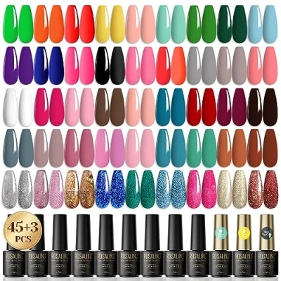 Afbeelding van ROSALIND uv nagellakset, 45 + 3 stuks gelnagellak, Shellac, nagellak, groen, oranje, geel, paars, blauw, zwart, roze, glitter, kleurgel, gelnagels voor nagelstudio, design, starter manicure cadeauset