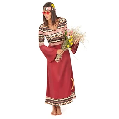 Afbeelding van Vegaoo Bordeaux rood hippie kostuum voor vrouwen