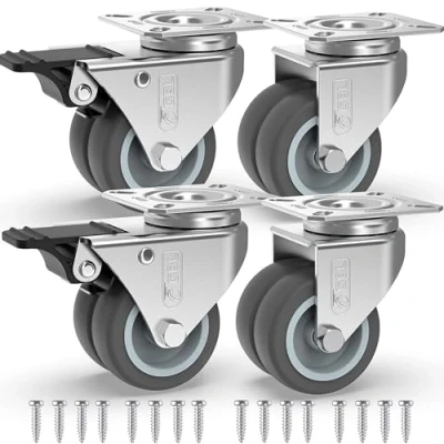 Afbeelding van GBL Zwaarlast Zwenkwielen met 2 Eemmen + Schroeven 50 mm tot 400 kg 4 Stuks Zonder Vloersporen Trolley Wielen voor Meubels Rubberen Trolleywielen Zilver