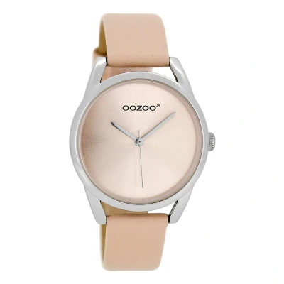 Afbeelding van OOZOO Timepieces Zilverkleurige horloge met poeder roze leren band JR291