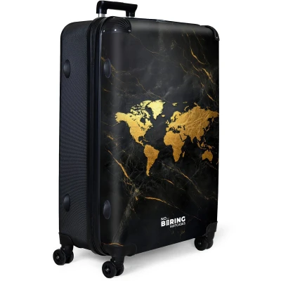 Afbeelding van NoBoringSuitcases.com® Koffer groot Reiskoffer lichtgewicht Wereldkaart Goud Marmer Rolkoffer met 4 wielen Grote trolley XL 98 liter bagage