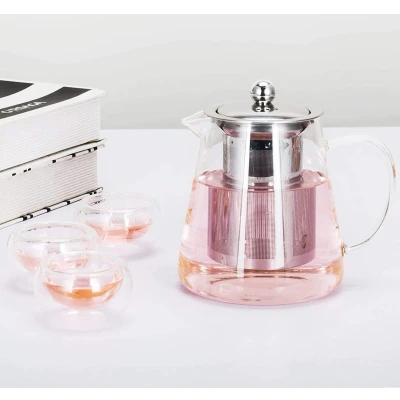 Afbeelding van Vierkante glazen theepot hittebestendige fles mok met theezeef perfect voor thee en koffie (450 ml)