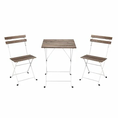 Afbeelding van Estosa bistroset voor de tuin met tafel en klapstoelen van ijzer latten acaciahout, comfortabel elegant, buitenmeubels, terras balkon (wit, klein)