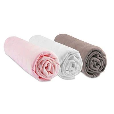 Afbeelding van 3 hoeslakens bamboe 60 x 120 roze wit taupe