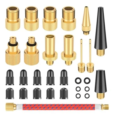 Afbeelding van Romon 30 delige fietsventieladapterset, alle ventieladapters fiets SV AV DV, luchtpomp adapter met afdichtring, Frans ventieladapter voor fietspomp, balnaald, compressor