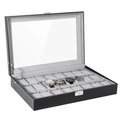 Afbeelding van Mbuynow Horlogebox voor 24 horloges, horlogedoos heren, afsluitbaar horloges van kunstleer