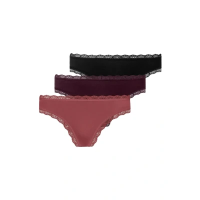 Afbeelding van Snocks 3 PACK MIT Spitze String, Dames, Maat: XL, Mix apricot/mauve/schwarz