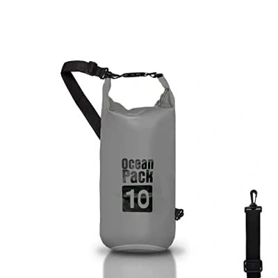 Afbeelding van Dry Bag Waterdichte rugzak, rolsluiting en schouderriem, telefoontas heuptas voor zee, boot, vissen, rafting, strand, watersport, Grijs, 10l, tas