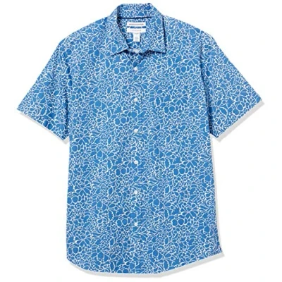 Afbeelding van Amazon Essentials Men&#039;s Poplin overhemd met normale pasvorm en korte mouwen, Marineblauw Bloemig, XL