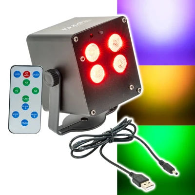 Afbeelding van Ibiza TINYLED RGB WASH LED lichteffectdoos effect 4 x 3W Batterijgevoed Lichteffect Feestelijke sfeer