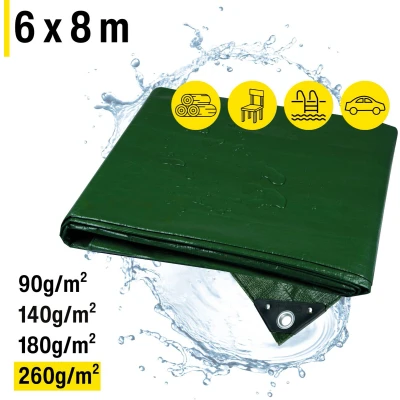 Afbeelding van horizont afdekzeil, 260 g/m², 6 x 8 m, uv bestendig zeil, zeildoek met versterkte hoeken, tuinmeubelen, afdekking, waterdicht, zwembad, zeil oogjes, scheurvast, winddicht