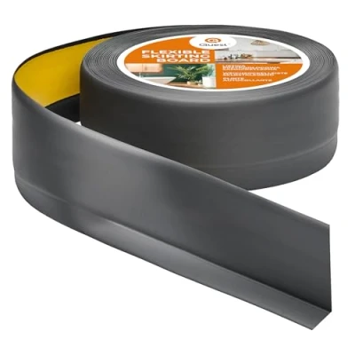 Afbeelding van Zachte plint, zelfklevend, 50 mm x 20 mm, knikstrip, vloerlijst, eindstrip voor keuken en badkamer, afdichtingstape, pvc, flexibel, waterdicht, decoratief (donkergrijs, 5 m)
