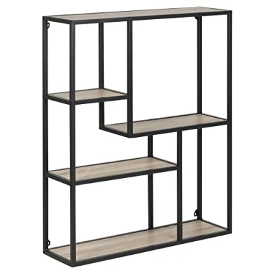 Afbeelding van AC Design Furniture Jörn Asymmetrisch wandrek met 4 planken, H: 91 x B: 75 D: 20 cm, Sonoma eikenlook/zwart, hout/metaal, 1 stuks