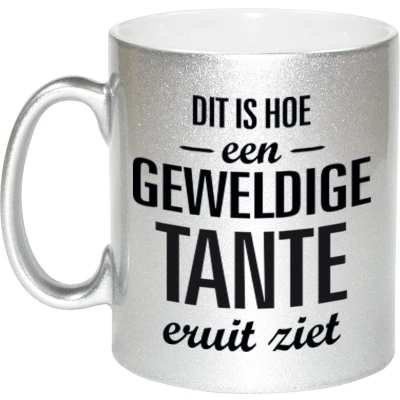 Afbeelding van Geweldige tante cadeau mok / beker zilverglanzend 330 ml feest mokken