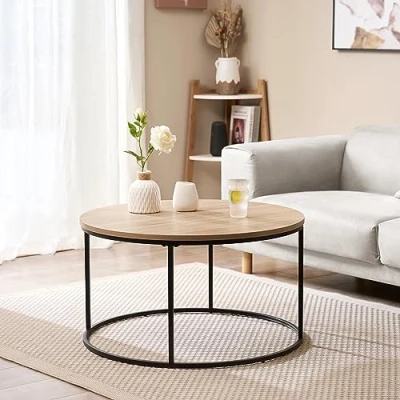 Afbeelding van Salontafel Kuhmoinen rond 45x80 cm zwart mat en houtkleurig