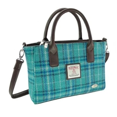 Afbeelding van Handtas Brora Groen en blauw tartan Ritssluiting Draagband Harris Tweed Glen Appin of Scotland