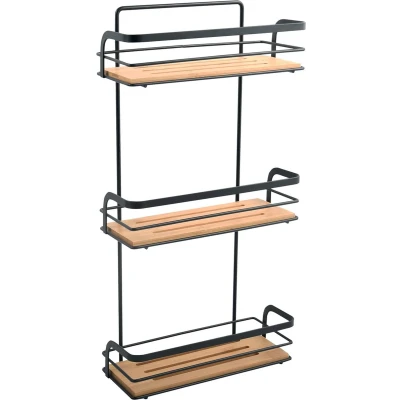 Afbeelding van MSV doucherek 3 laags zwart H49 cm metaal/bamboe luxe Douche en badrekjes