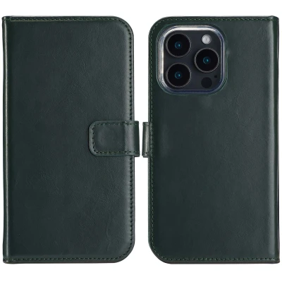 Afbeelding van Apple iPhone 16 Pro Max Hoesje Echt leder Selencia Bookcase Groen Telefoonhoesje