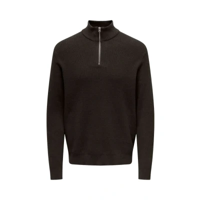 Afbeelding van Only &amp; Sons REG Struc HALF ZIP Trui, Heren, Maat: Large, Demitasse