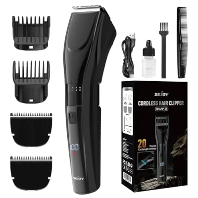Afbeelding van Tondeuse, tondeuse voor mannen, draadloze oplaadbare baardtrimmer, led display, vrouwen, kinderen, thuis kapsel met 2 vervangende mesjes