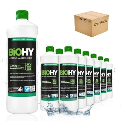 Afbeelding van BiOHY Ultrasone reiniger (12 x 1l Fles) intensieve en milde reiniging van glazen, goud, munten sieraden CONCENTRATE voor ultrasoonbad (Ultraschallreiniger)