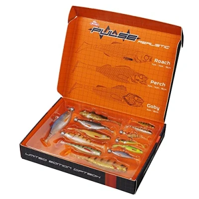 Afbeelding van Berkley Pulse Realistic Set met 13 rubberen aas en 6 jigkoppen. Geschenkdoos voor vissers, die op baars, snoek, rap, döbel forel vissen.,Gemengde Maten,diverse kleuren