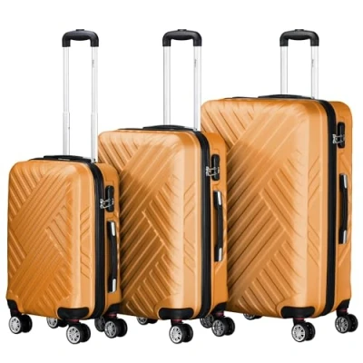 Afbeelding van Zelsius koffer set 3 stuks ABS hardshell met cijferslot, dubbele wielen en binnenscheidingswand handbagagekoffer, delig, trolley, groot, bagageset, oranje