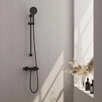 Afbeelding van Brauer Black Edition Douchekraan opbouw glijstang 1 functie 2 gladde knoppen handdouche rond 3 standen mat zwart