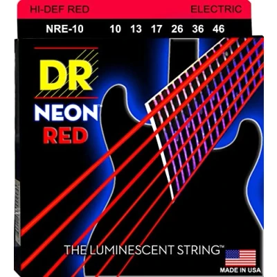Afbeelding van DR Strings NRE 10 Hi Def Neon Red Medium 46 elektrische gitaarsnaren