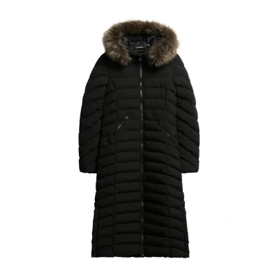 Afbeelding van Superdry Vrouwen Lange Fuji jas met Capuchon van Imitatiebont Zwart Grootte: 44