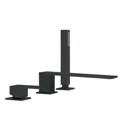 Afbeelding van Badrand Mengkraan Tres Cuadro met Handdouche 22x6.2 cm Vierkant Mat Zwart