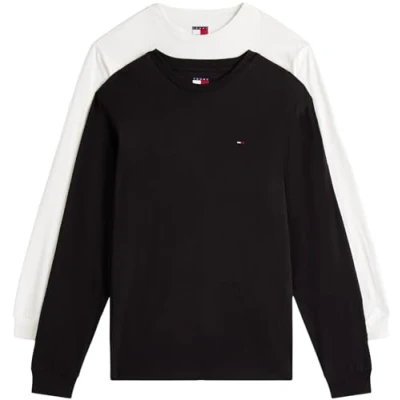 Afbeelding van Tommy Jeans Heren L/S T shirt, Multi (Zwart/Ecru), XXL