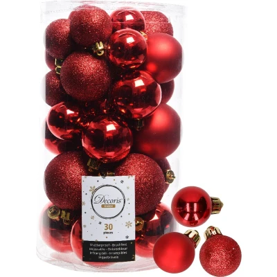 Afbeelding van Decoris kerstballen 44x stuks rood 3 4 5 6 cm kunststof Kerstbal